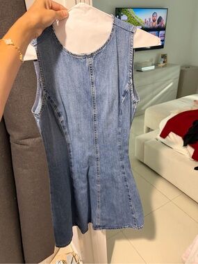 Zara Denim Sleeveless A-Line Dress in Light Blue